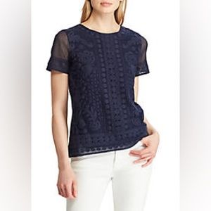 Lauren Ralph Lauren Lace-Trim Short-Sleeve Top